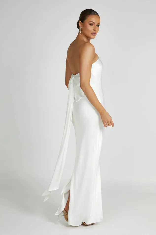 Meshki Maxi Dresses Women Rochelle Bow Back Satin Maxi Dress 8211 White White