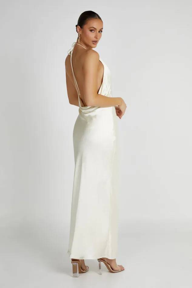 Meshki Maxi Dresses Women Sammy Satin Halter Maxi Dress 8211 Ivory Ivory