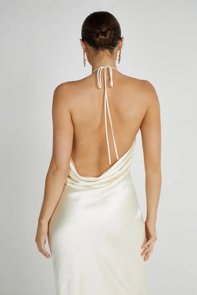 Meshki Maxi Dresses Women Sammy Satin Halter Maxi Dress 8211 Ivory Ivory