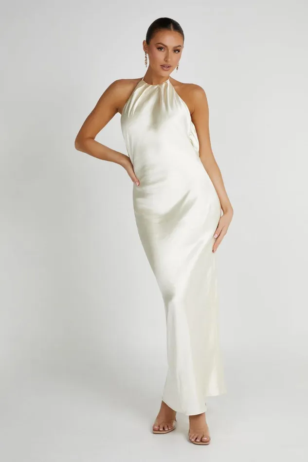 Meshki Maxi Dresses Women Sammy Satin Halter Maxi Dress 8211 Ivory Ivory