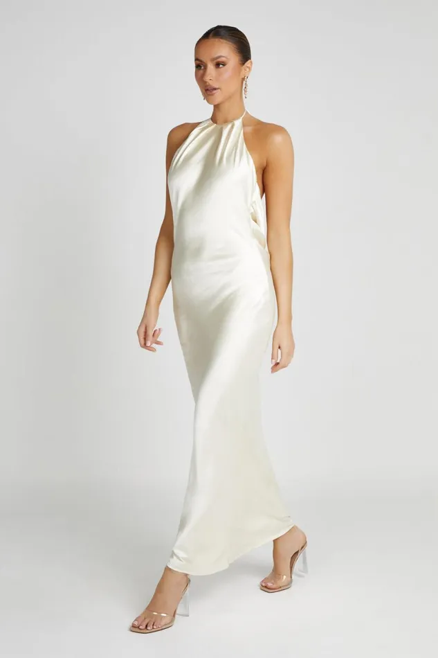 Meshki Maxi Dresses Women Sammy Satin Halter Maxi Dress 8211 Ivory Ivory