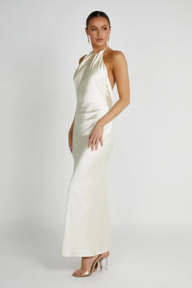 Meshki Maxi Dresses Women Sammy Satin Halter Maxi Dress 8211 Ivory Ivory