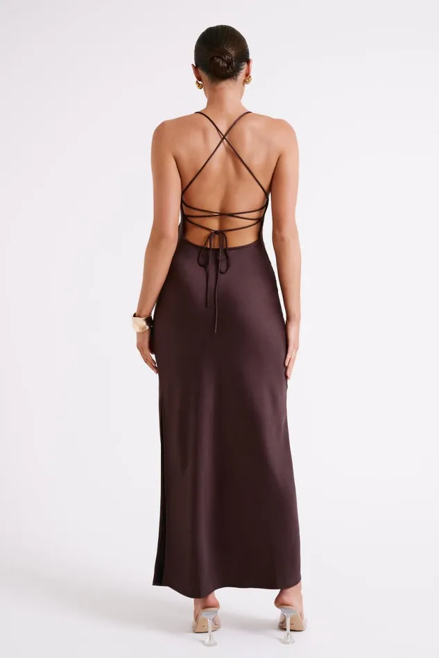 Meshki Maxi Dresses Women Sydney Straight Neck Slip Maxi Dress 8211 Chocolate Chocolate