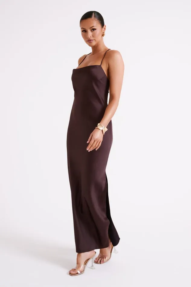 Meshki Maxi Dresses Women Sydney Straight Neck Slip Maxi Dress 8211 Chocolate Chocolate