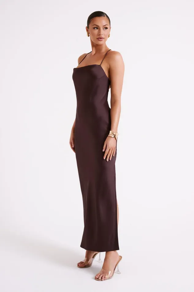 Meshki Maxi Dresses Women Sydney Straight Neck Slip Maxi Dress 8211 Chocolate Chocolate