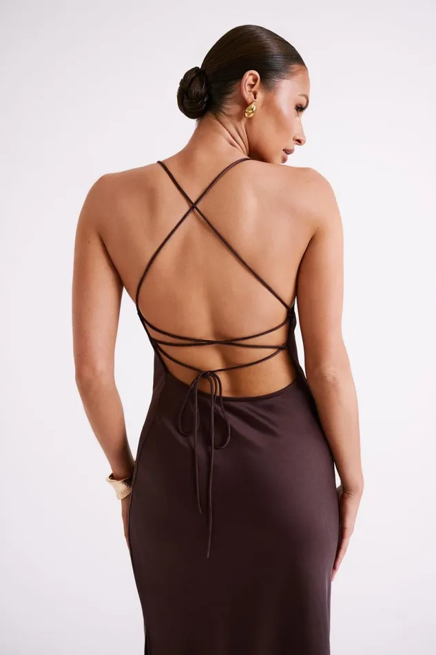 Meshki Maxi Dresses Women Sydney Straight Neck Slip Maxi Dress 8211 Chocolate Chocolate