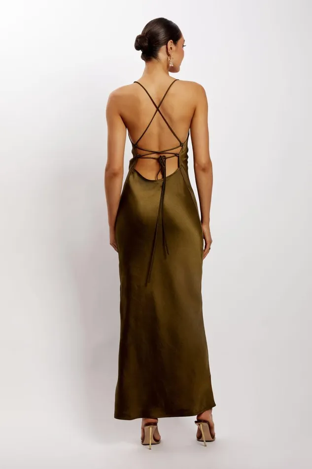 Meshki Maxi Dresses Women Sydney Straight Neck Slip Maxi Dress 8211 Khaki Khaki