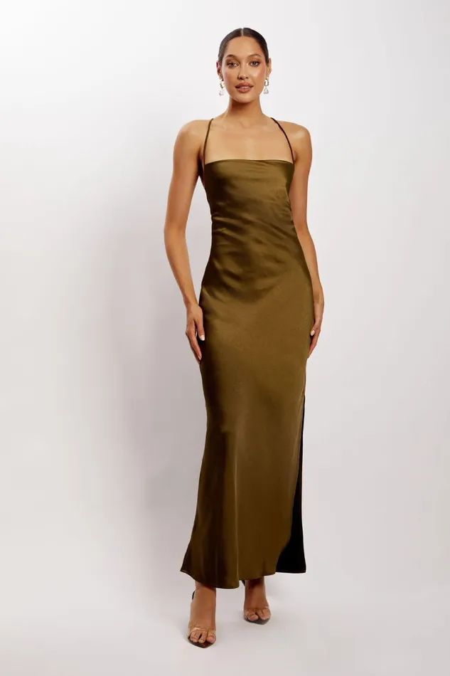 Meshki Maxi Dresses Women Sydney Straight Neck Slip Maxi Dress 8211 Khaki Khaki