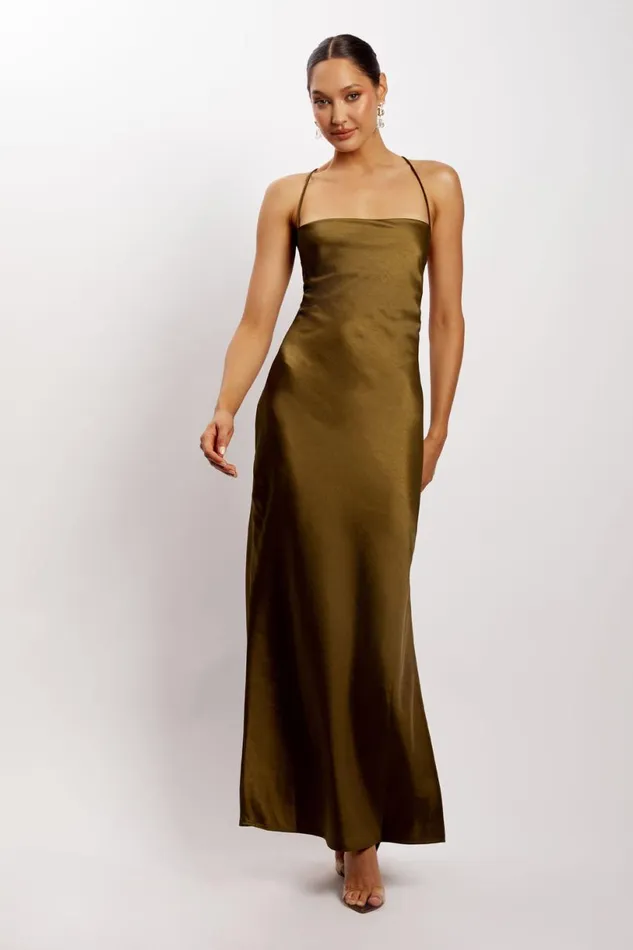 Meshki Maxi Dresses Women Sydney Straight Neck Slip Maxi Dress 8211 Khaki Khaki