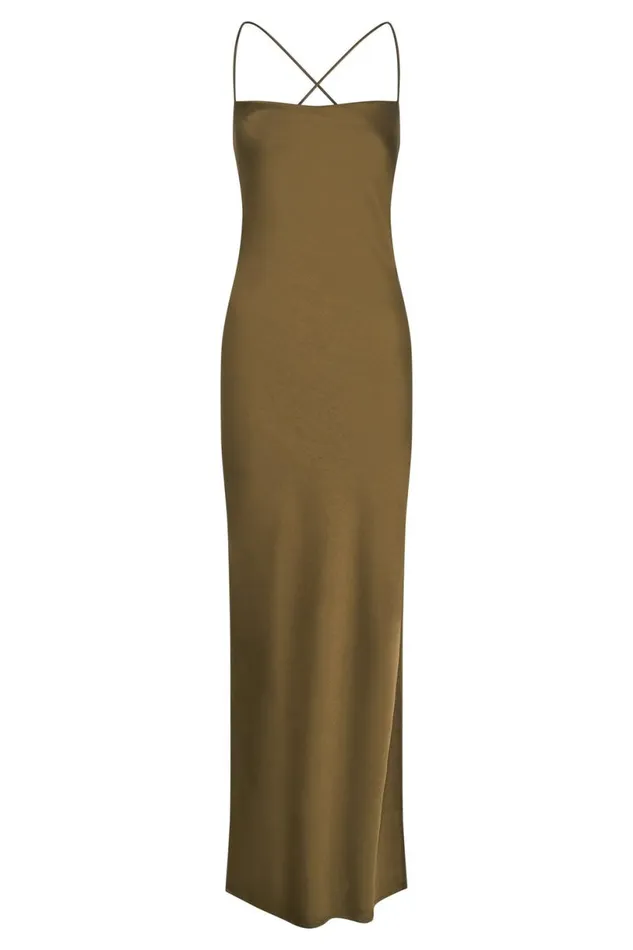 Meshki Maxi Dresses Women Sydney Straight Neck Slip Maxi Dress 8211 Khaki Khaki