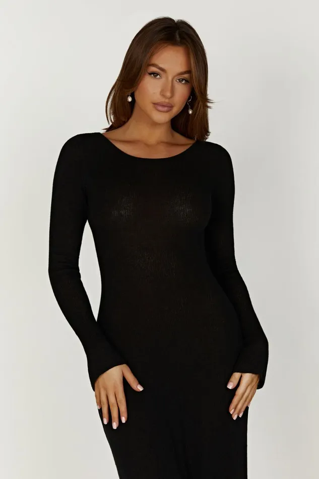 Meshki Maxi Dresses Women Talia Maxi Open Back Knit Dress 8211 Black Black