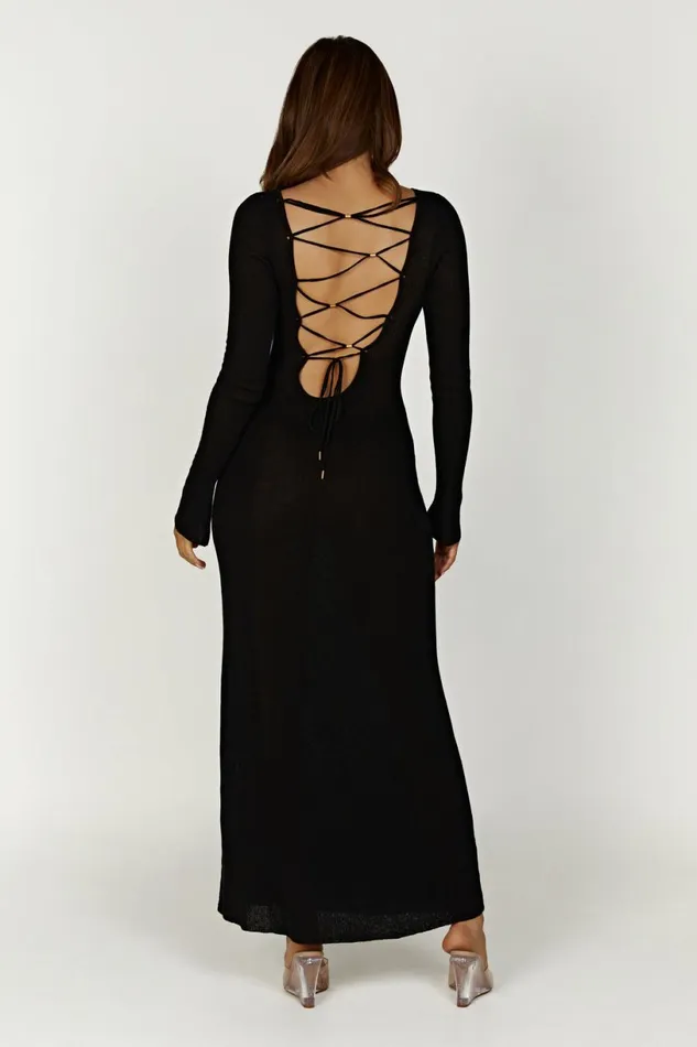 Meshki Maxi Dresses Women Talia Maxi Open Back Knit Dress 8211 Black Black