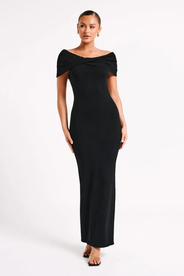 Meshki Maxi Dresses Women Terese Off Shoulder Knit Maxi Dress 8211 Black Black Meshki Maxi Dresses Women Terese Off Shoulder Knit Maxi Dress 8211 Black Black