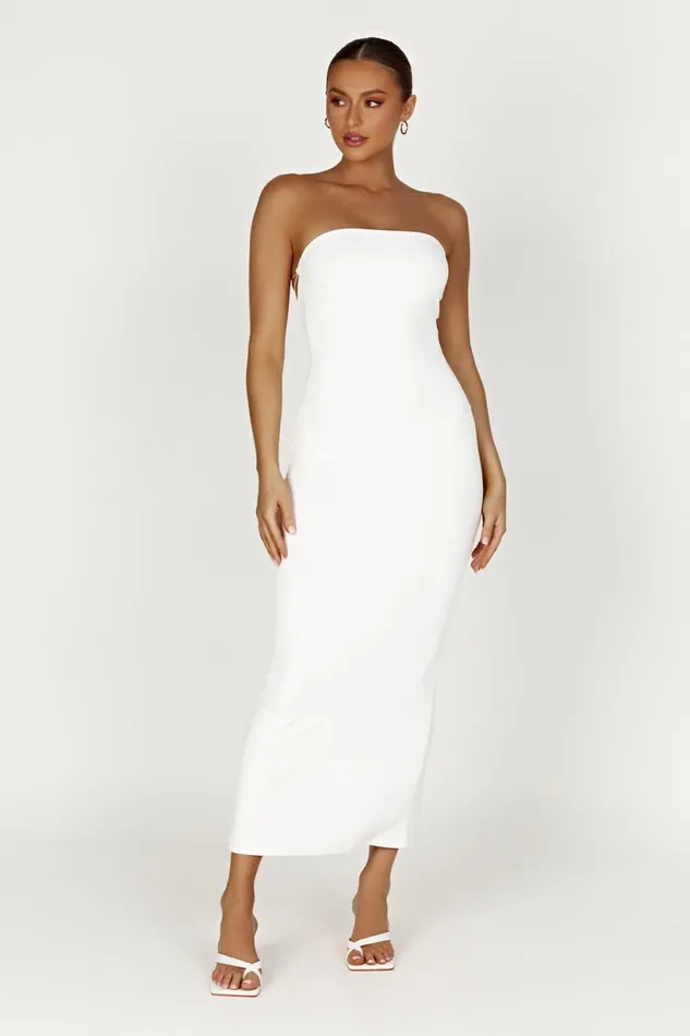 Meshki Maxi Dresses Women Vivian Recycled Nylon Strapless Tie Up Maxi Dress 8211 White White