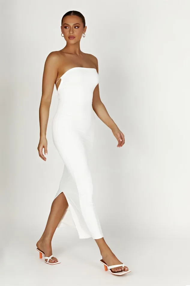 Meshki Maxi Dresses Women Vivian Recycled Nylon Strapless Tie Up Maxi Dress 8211 White White
