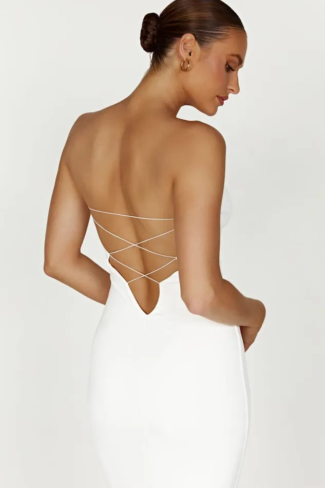 Meshki Maxi Dresses Women Vivian Recycled Nylon Strapless Tie Up Maxi Dress 8211 White White