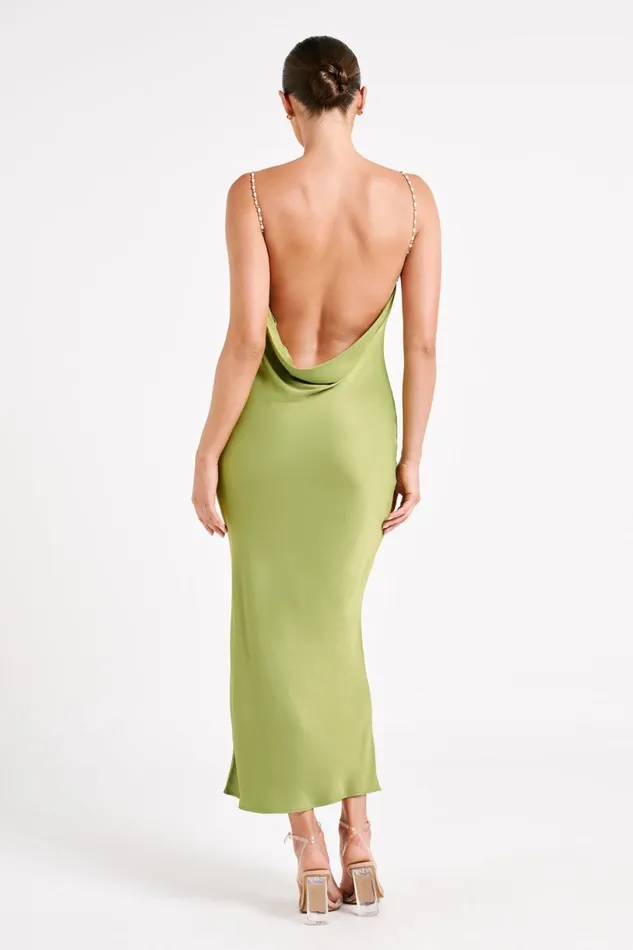 Meshki Midi Dresses Women Adela Cowl Midi Dress With Pearl Trim 8211 Parakeet Green Parakeetgreen