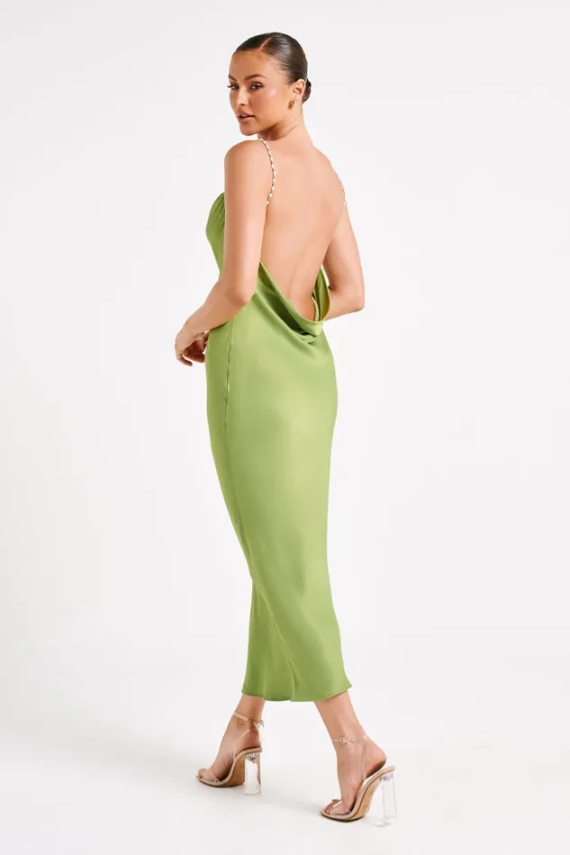 Meshki Midi Dresses Women Adela Cowl Midi Dress With Pearl Trim 8211 Parakeet Green Parakeetgreen