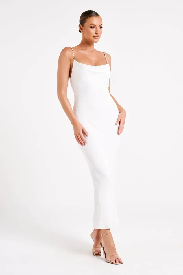 Meshki Midi Dresses Women Adela Cowl Midi Dress With Pearl Trim 8211 White White