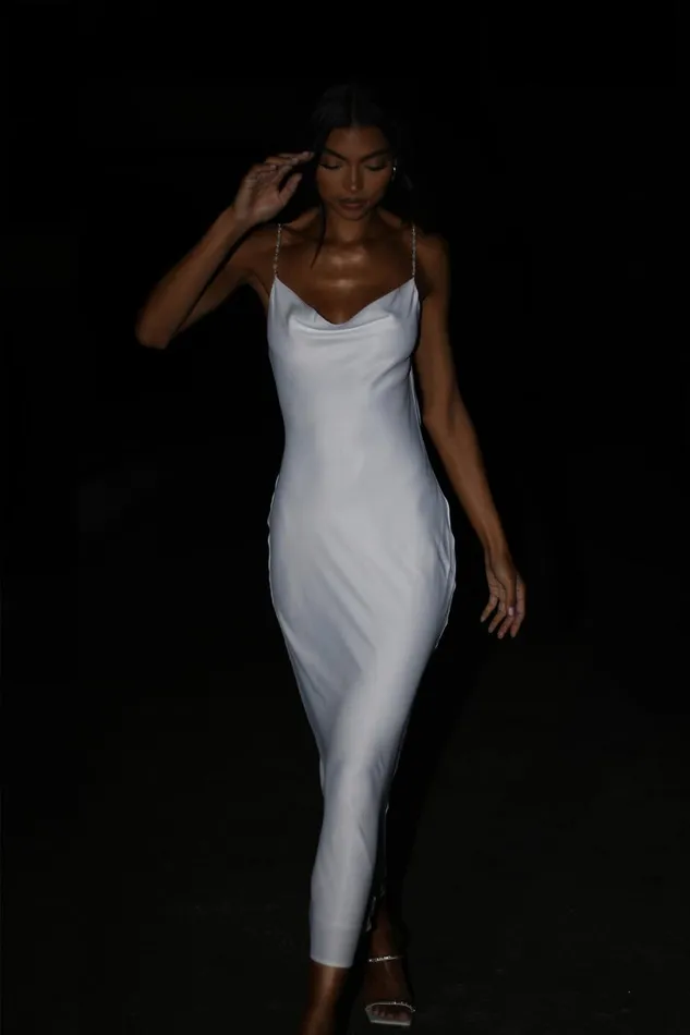 Meshki Midi Dresses Women Adela Cowl Midi Dress With Pearl Trim 8211 White White