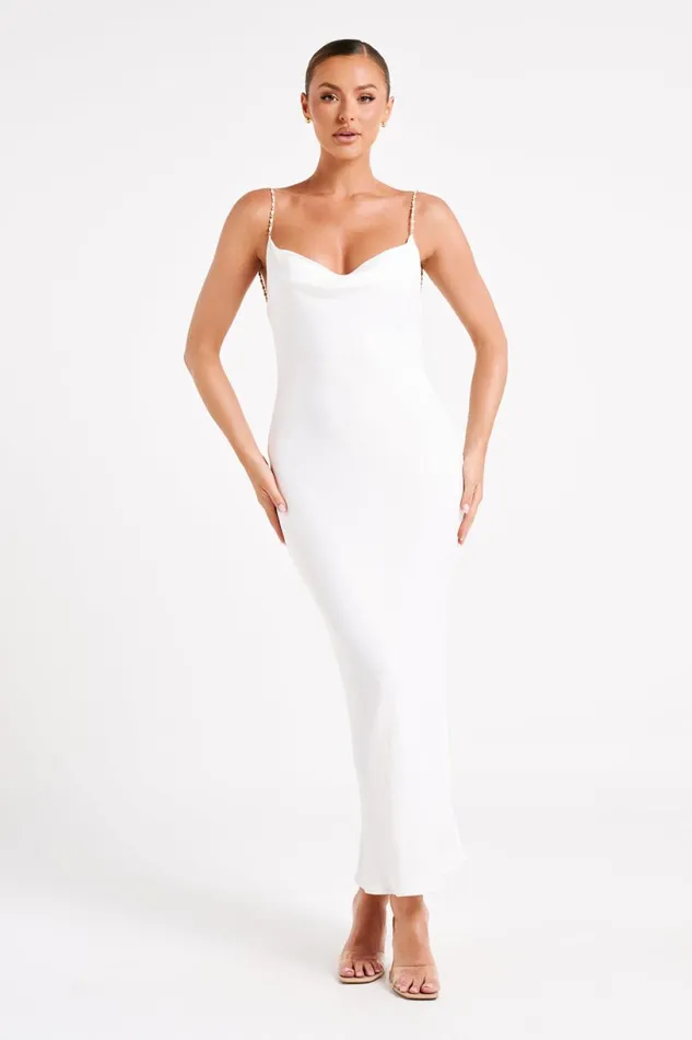Meshki Midi Dresses Women Adela Cowl Midi Dress With Pearl Trim 8211 White White