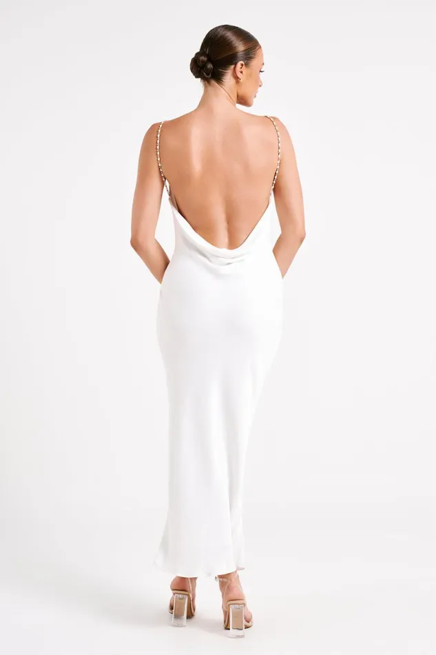 Meshki Midi Dresses Women Adela Cowl Midi Dress With Pearl Trim 8211 White White