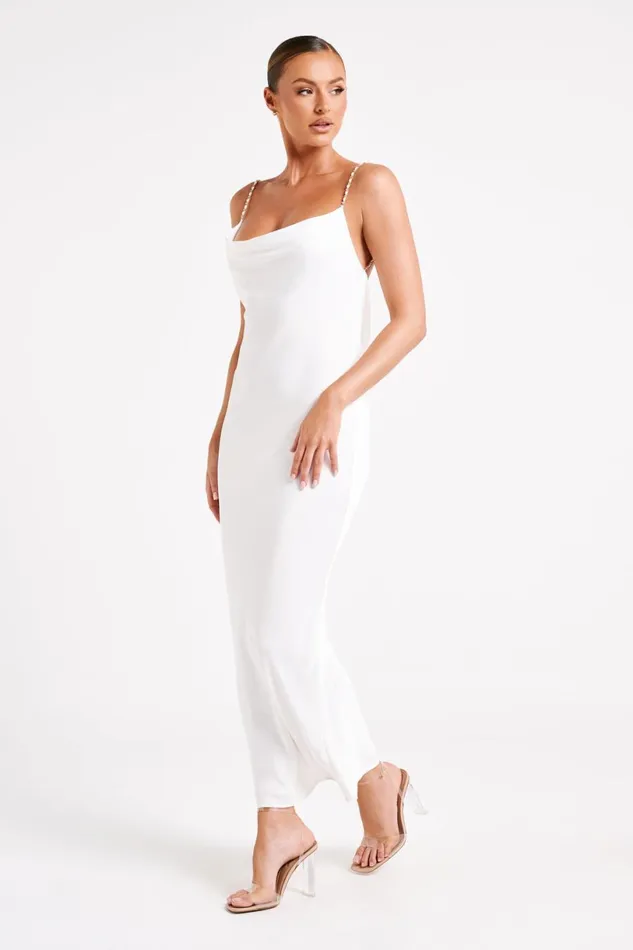 Meshki Midi Dresses Women Adela Cowl Midi Dress With Pearl Trim 8211 White White