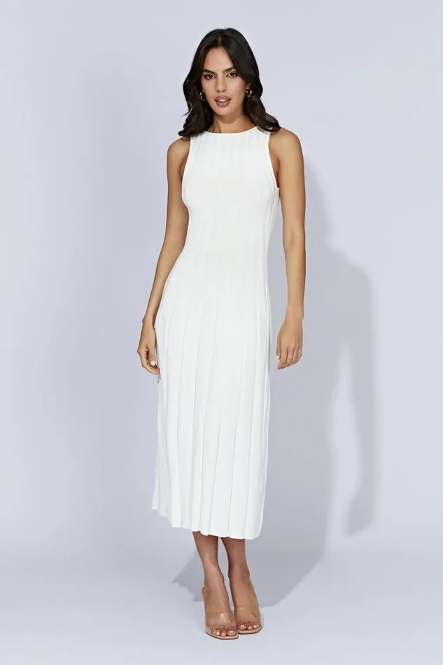 Meshki Midi Dresses Women Aspen Back Keyhole Knit Midi Dress 8211 White White