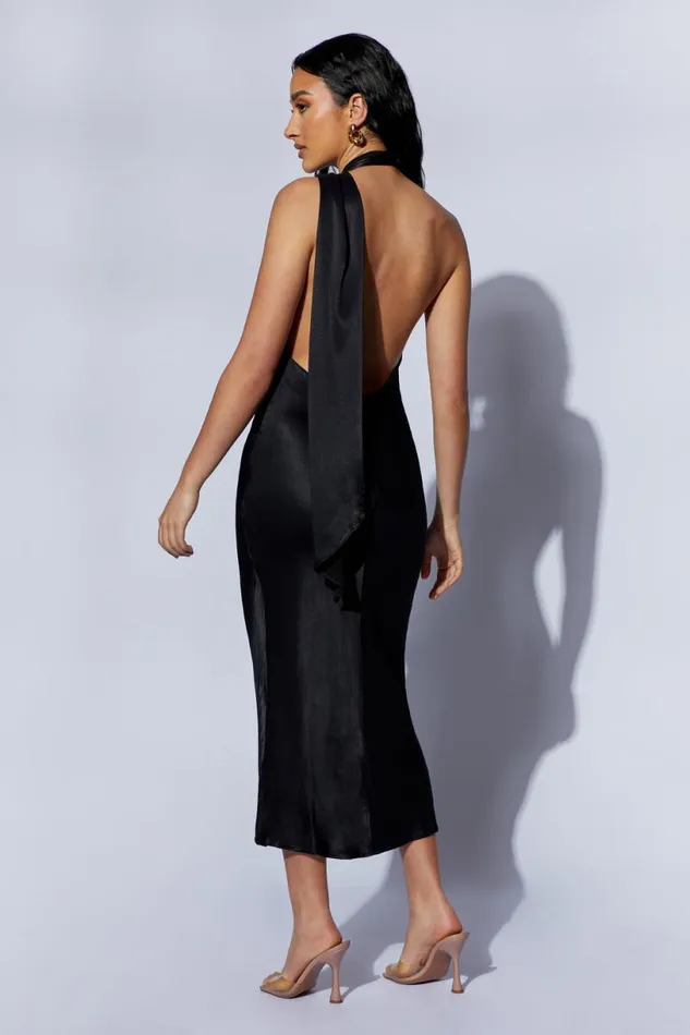 Meshki Midi Dresses Women Astrella Neck Wrap Midi ALine Dress 8211 Black Black