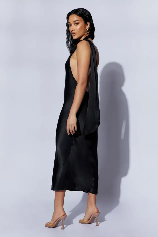 Meshki Midi Dresses Women Astrella Neck Wrap Midi ALine Dress 8211 Black Black