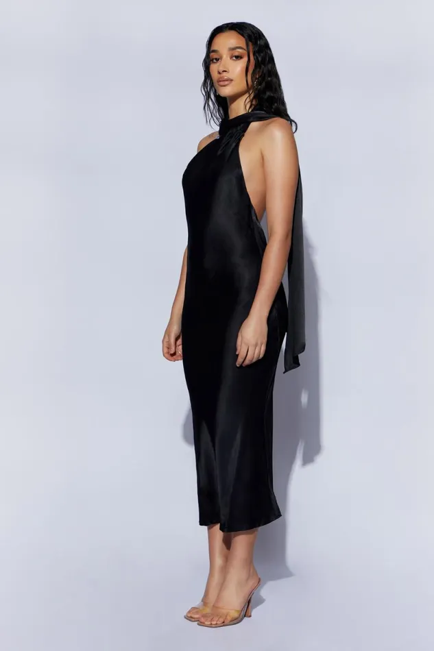 Meshki Midi Dresses Women Astrella Neck Wrap Midi ALine Dress 8211 Black Black