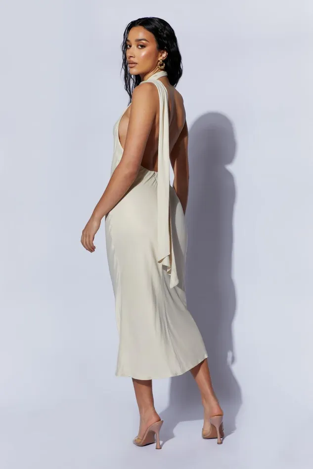 Meshki Midi Dresses Women Astrella Neck Wrap Midi ALine Dress 8211 Wheat Wheat Meshki Midi Dresses Women Astrella Neck Wrap Midi ALine Dress 8211 Wheat Wheat
