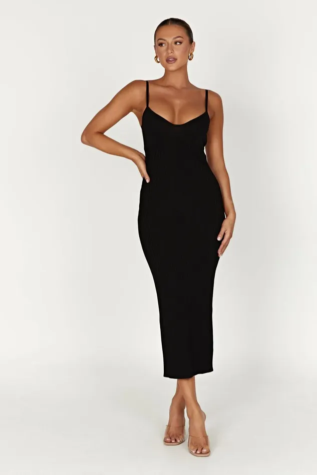 Meshki Midi Dresses Women Avalon Backless Knit Midi Dress 8211 Black Black