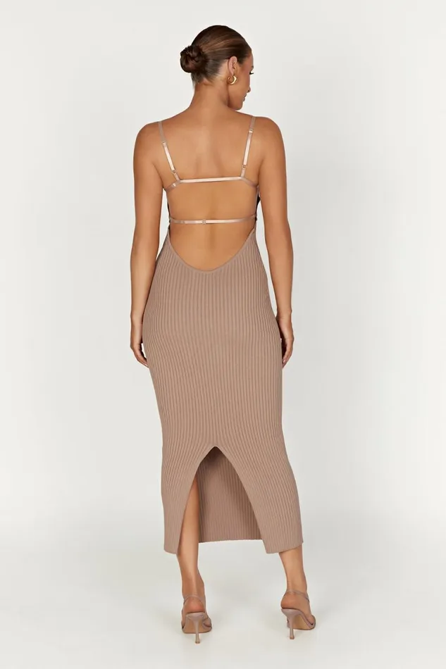 Meshki Midi Dresses Women Avalon Backless Knit Midi Dress 8211 Taupe Taupe