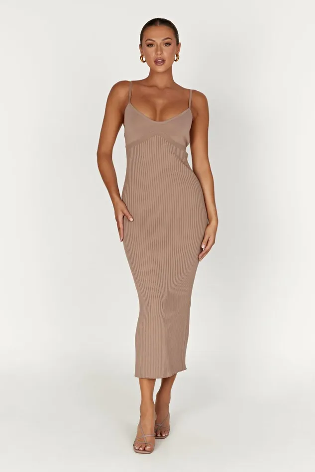Meshki Midi Dresses Women Avalon Backless Knit Midi Dress 8211 Taupe Taupe