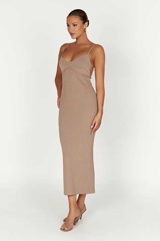 Meshki Midi Dresses Women Avalon Backless Knit Midi Dress 8211 Taupe Taupe