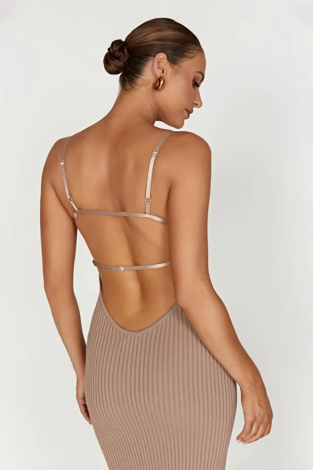 Meshki Midi Dresses Women Avalon Backless Knit Midi Dress 8211 Taupe Taupe