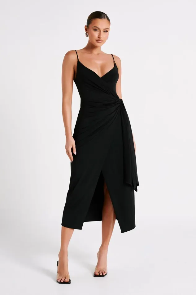 Meshki Midi Dresses Women Caroline Draped Wrap Midi Dress 8211 Black Black Meshki Midi Dresses Women Caroline Draped Wrap Midi Dress 8211 Black Black