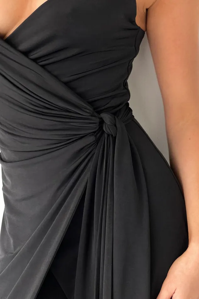 Meshki Midi Dresses Women Caroline Draped Wrap Midi Dress 8211 Black Black