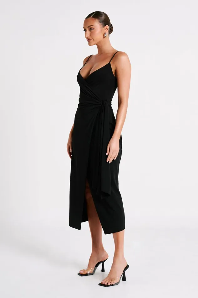 Meshki Midi Dresses Women Caroline Draped Wrap Midi Dress 8211 Black Black
