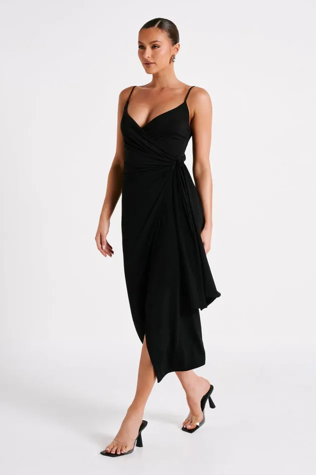 Meshki Midi Dresses Women Caroline Draped Wrap Midi Dress 8211 Black Black
