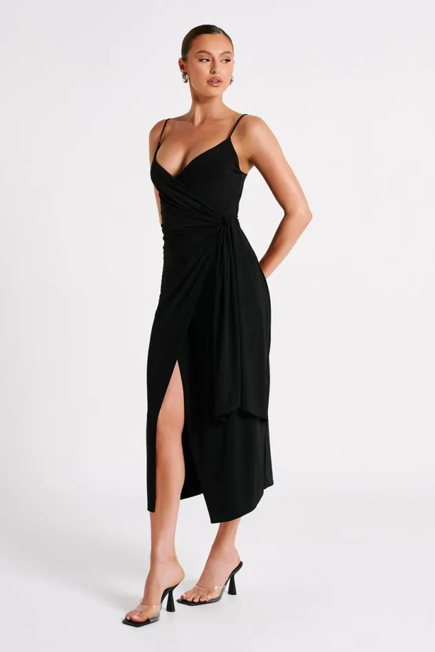 Meshki Midi Dresses Women Caroline Draped Wrap Midi Dress 8211 Black Black