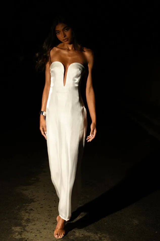 Meshki Midi Dresses Women Chantelle Liquid Satin Midi Dress 8211 White White Meshki Midi Dresses Women Chantelle Liquid Satin Midi Dress 8211 White White