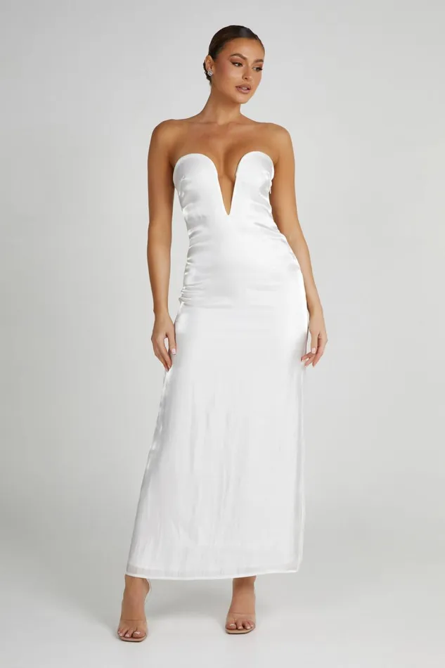 Meshki Midi Dresses Women Chantelle Liquid Satin Midi Dress 8211 White White Meshki Midi Dresses Women Chantelle Liquid Satin Midi Dress 8211 White White