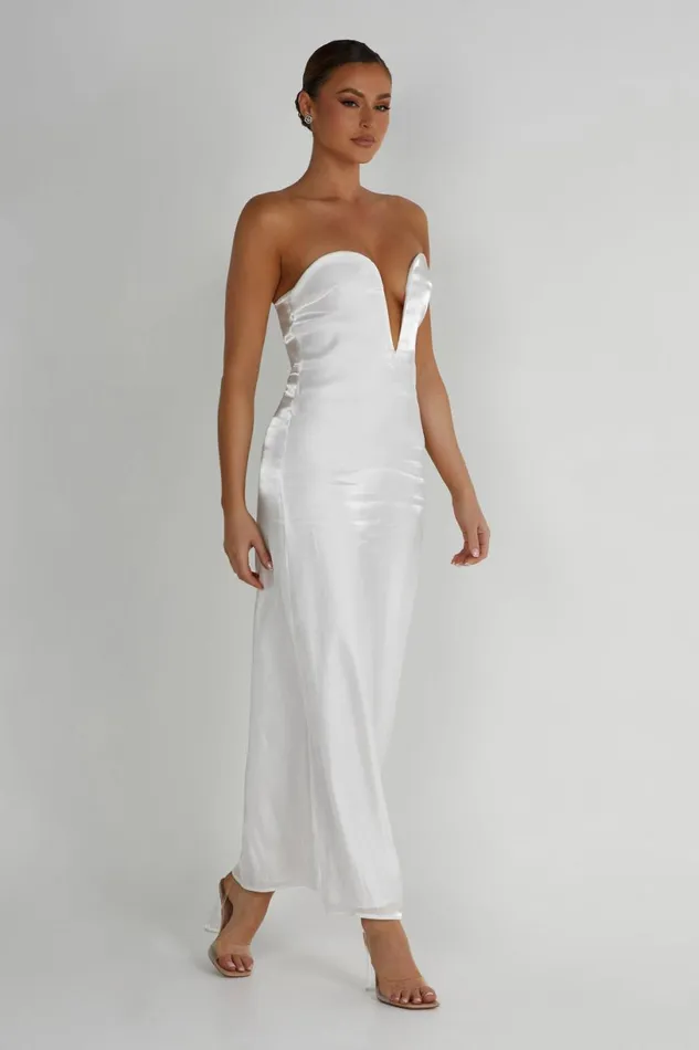Meshki Midi Dresses Women Chantelle Liquid Satin Midi Dress 8211 White White Meshki Midi Dresses Women Chantelle Liquid Satin Midi Dress 8211 White White