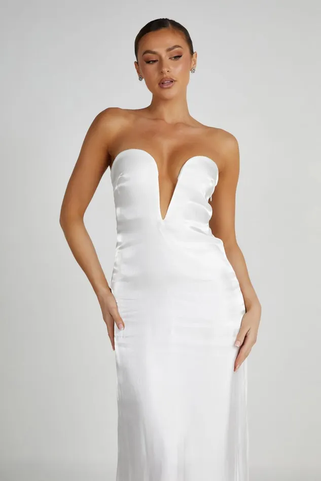 Meshki Midi Dresses Women Chantelle Liquid Satin Midi Dress 8211 White White Meshki Midi Dresses Women Chantelle Liquid Satin Midi Dress 8211 White White