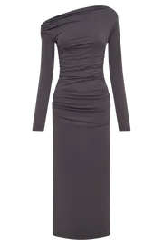 Meshki Midi Dresses Women Christabel Recycled Nylon Ruched Midi Dress 8211 Charcoal Charcoal