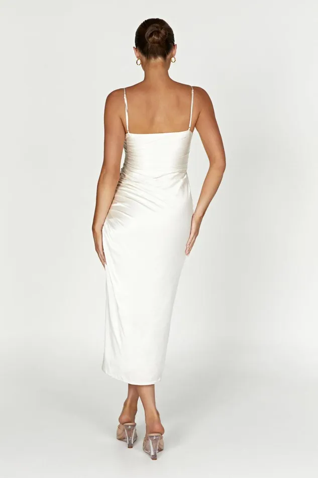 Meshki Midi Dresses Women Claudette Satin Drape Midi Dress 8211 Ivory Ivory Meshki Midi Dresses Women Claudette Satin Drape Midi Dress 8211 Ivory Ivory