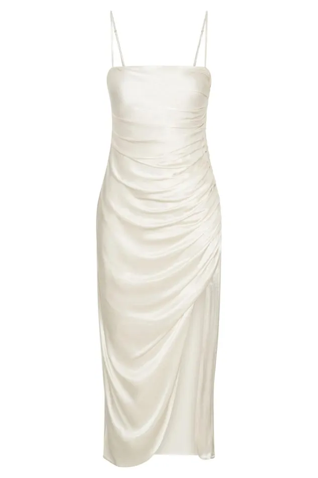 Meshki Midi Dresses Women Claudette Satin Drape Midi Dress 8211 Ivory Ivory Meshki Midi Dresses Women Claudette Satin Drape Midi Dress 8211 Ivory Ivory