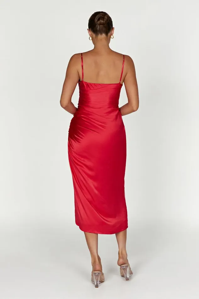Meshki Midi Dresses Women Claudette Satin Drape Midi Dress 8211 Red Red Meshki Midi Dresses Women Claudette Satin Drape Midi Dress 8211 Red Red